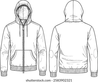 Men's Front and Back Hoodie Sketch View 