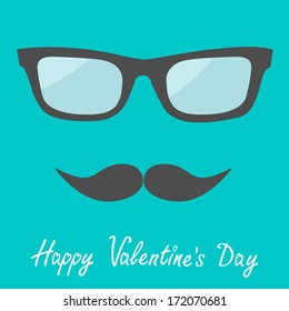 Men's glasses and moustache. Flat design. Happy Valentines Day card. Vector illustration.