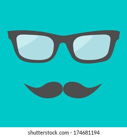 Men's glasses and moustache. Flat design. Vector illustration.