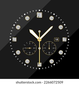 Mens Gold y diamantes Relojes de acero inoxidable frente a lujoso reloj de cuarzo minimalista reloj de pulsera Hombres Business Casual Watch vector negro