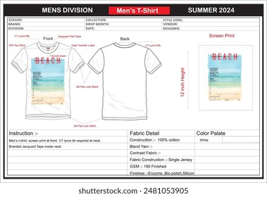Men's graphic T shirt, 100% cotton, complete Tech pack 