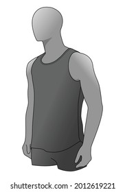 Men's Gray Tank Top Template Vector on White Background, Perspective Views.