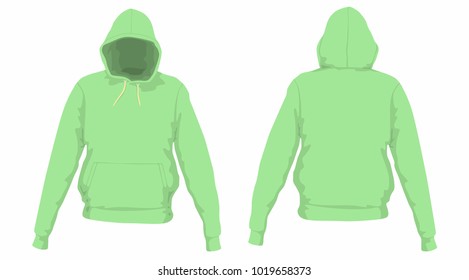 Men's green hoodie. Front and back views on white background