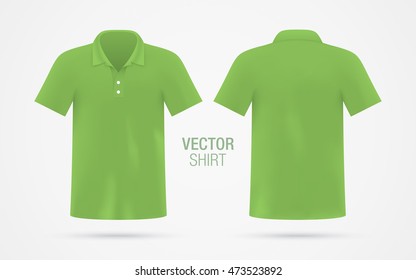 Men's green vector polo shirt template. Men's classic shirt realistic mockup.