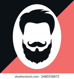 Mens hair and beard silhouette. Hipster or retro gentleman logo. Vector illustration