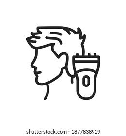 Men's haircut black line icon. Barbershop. Outline pictogram