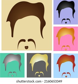 Men's hairstyle with a mustache of different types and colors of hair. Hairstyles for men. Hairstyles for characters brown, black, red, gray, blonde