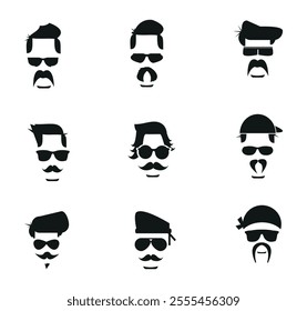 Men's hairstyles, mustaches and beards. Gentlemen with beards and moustaches. Vintage barber shop logos, labels, badges, logos. Vector illustration. people icon