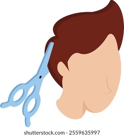 Mens hairstylist or beautician isometric concept, Side View of Boy at Salon parlour vector icon design, beauty personal care symbol, cosmetic dermatology sign, body aesthetics stock illustration