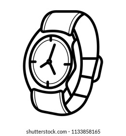 Men's hand classic wrist watch icon. Isolated wristwatch black illustration.
