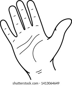 Men`s hand in greeting. Give me five gesture. Vector outline icon isolated on white background.