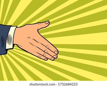 men's hand in a handshake. Comics caricature pop art retro illustration drawing