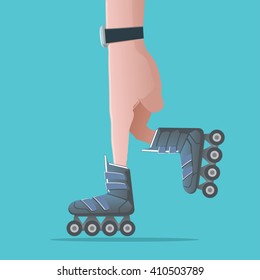 Men`s hand playing with rollerblades. Playing sport concept. Vector illustration