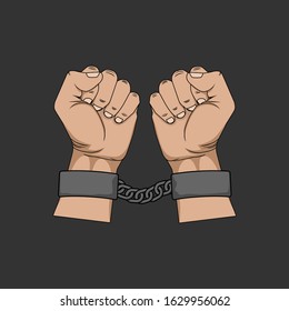 Men's hands in handcuffs, Stop violence against Women, human trafficking Concept, vector Illustration for template design