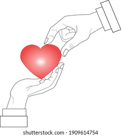Men's hands showing his passion of love as heart symbol on Valentine's day