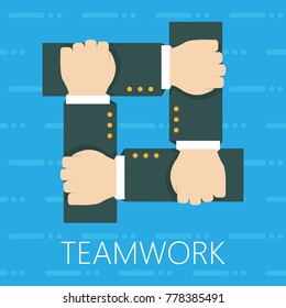 Men's hands supporting each other. Concepts of teamwork. Vector illustration.