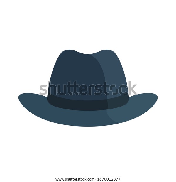 Men\'s hat. Black classic men\'s hat with brim.\
Vector illustration, flat design element, cartoon style, isolated\
on white background. Front\
view.