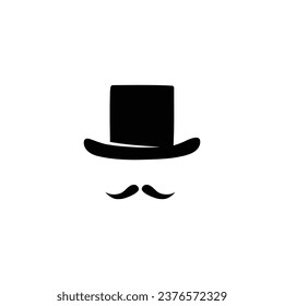 Mens hat cylinder and mustache template. Retro black gentleman character with vintage style for masquerade and designer vector avatar