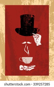 Men's hat. Hand holding a cup