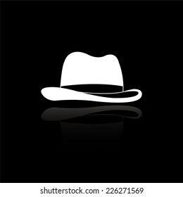 Men's hat icon - vector illustration with reflection isolated on black