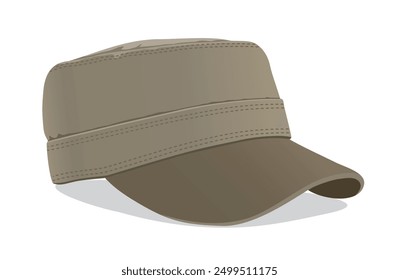 Sombrero de los hombres Kepi Cap vista frontal lateral, Ilustración vectorial realista aislada sobre fondo blanco, eps