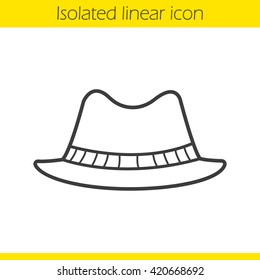 Männlicher Hut, lineares Symbol. Dünne Illustration. Contour-Symbol. Vektor-einzelne Rahmenzeichnung