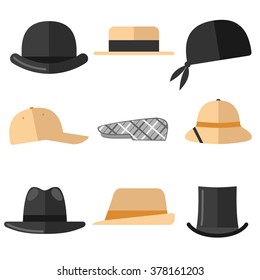 Mens hats set. Isolated objects on white background.