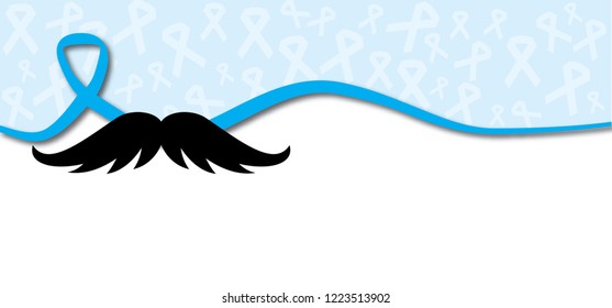 Men's health awareness, blue ribbon ( mustache ), medical symbol for prostate cancer month in november. Vector banner. No shave or shaving moustache, mustache or beard men face. 