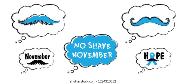 Men's health awareness, blue ribbon ( mustache ), medical symbol for prostate cancer month in november. Vector banner. No shave or shaving moustache, mustache or beard men face. 