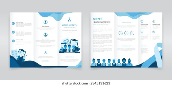 Men's health awareness or prostate cancer awareness month trifold brochure, pamphlet, triptych leaflet or flyer template