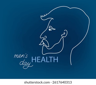 men's health day banner. Line drawing of a face man . vector line art illustration
