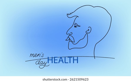 men's health day banner. Line drawing of a face man . vector line art illustration