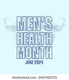 Men's health month 2024 poster with grunge mustache and beard on background vector illustration. Awareness event campaign verticaal design