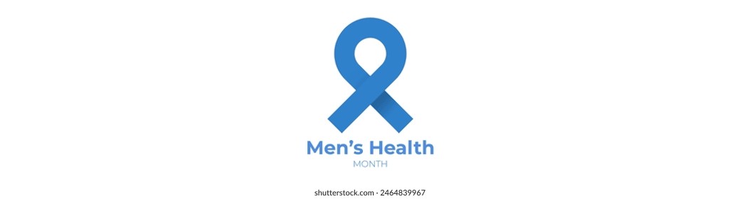 Mens health month concept horizontal banner design template with blue ribbon and text isolated on white background. June is national mens health awareness month vector flyer or poster