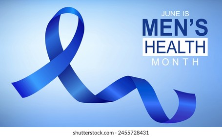 Men's Health Month greeting banner. Blue background with text and ribbon