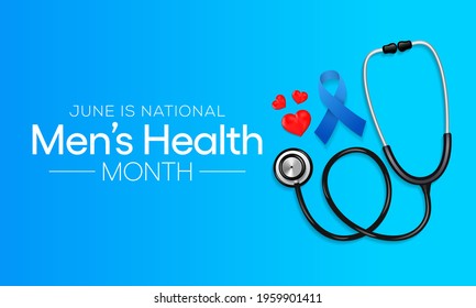 Men's health month is observed every year in June, it is used to raise awareness about health care for men and focus on encouraging boys to practice and implement healthy living decisions. Vector art.