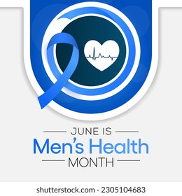 Men's health month is observed every year in June, it is used to raise awareness about health care for men and focus on encouraging boys to practice and implement healthy living decisions. Vector art.
