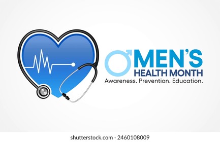 Men's health month is observed every year in June, it is used to raise awareness about health care for men and focus on encouraging boys to practice and implement healthy living decisions. Vector art.