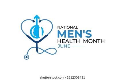 Men's health month is observed every year in June Banner and background design template. A blue ribbon, Stethoscope with a mustache and Realistic ribbon. International Men's Day, and Father's Day.