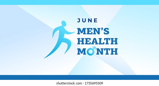 Men's health month. Vector banner, illustration, poster for social media. The figure of the running man and the text: Men's health month. Takes place in June