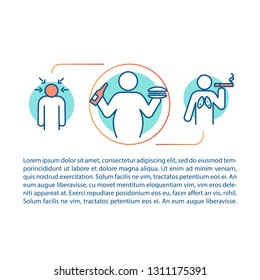 Men's health risk factors concept linear illustration. Bad habits and unhealthy lifestyle. Article, brochure, magazine page. Thin line icons with text. Print design. Vector isolated outline drawing