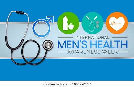 Men's health week is observed every year in June, it is used to raise awareness about health care for men and focus on encouraging boys to practice and implement healthy living decisions. Vector art.