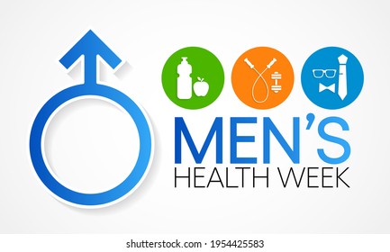 Men's health week is observed every year in June, it is used to raise awareness about health care for men and focus on encouraging boys to practice and implement healthy living decisions. Vector art.