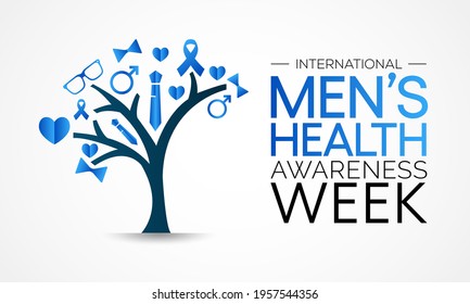 Men's health week is observed every year in June, it is used to raise awareness about health care for men and focus on encouraging boys to practice and implement healthy living decisions. Vector art.