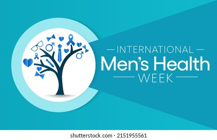 Men's health Week is observed every year in June, used to raise awareness about health care for men and focus on encouraging boys to practice and implement healthy living decisions. Vector art.