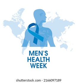 Men's Health Week vector. Awareness blue ribbon and silhouette of a man from profile vector. Men's Health design element isolated on a white background. Health awareness campaign. Important day
