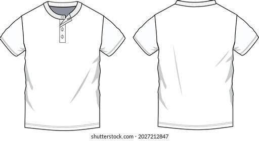 Men's Henley Neck Short Sleeve T  shirt Front   Back  Boy' s Henley Neck Long Sleeve Front   Back  Fashion Illustration Vector  Fashion Technical Drawing 