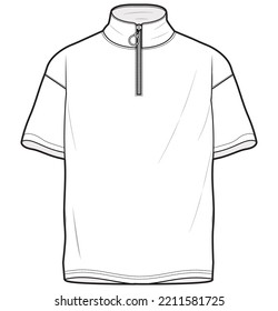 hombres cuello alto media cremallera camiseta moda dibujo plano ilustración vectorial.