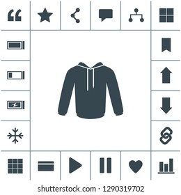 Men's hooded sweatshirt vector icon. Raglan icon.
