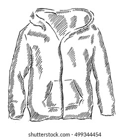 Men's hooded sweat-shirt with zipper . Sketch illustration